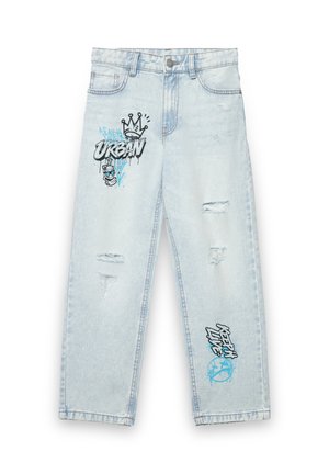 CON STAMPA GRAFFITI E STRAPPI - Jeans a sigaretta - blu denim chiaro