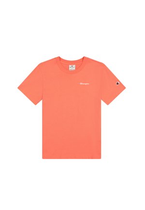Korreles Baumwoll-T-Shirt mit kurzen Ärmeln, Rundhalsausschnitt und einem kleinen weißen "Champion"-Logo auf der Brust sowie einem Logopatch am Ärmel.