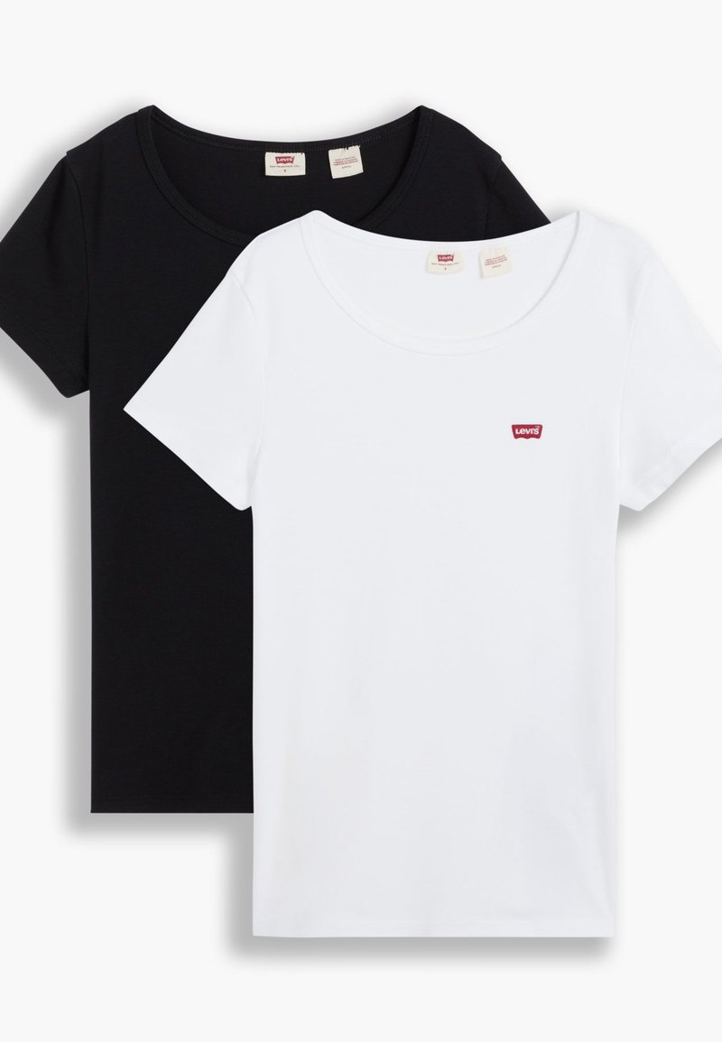 Camisetas de algodón de manga corta en blanco y negro, con cuellos redondos y pequeños logotipos rojos de Levi's en el pecho.