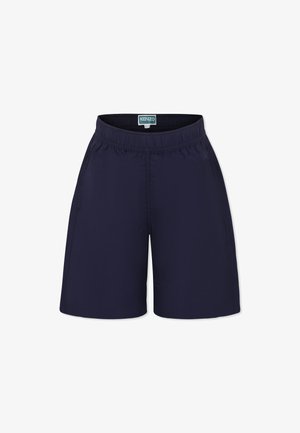 Marineblauwe zwemboxers van lichtgewicht materiaal, met een elastische tailleband en zijzakken voor extra gemak.