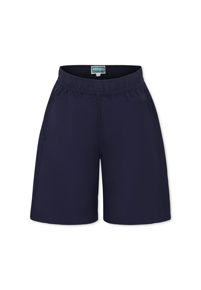 Shorts de bain bleu marine en tissu léger, dotés d'une taille élastique et de poches latérales pour plus de commodité.