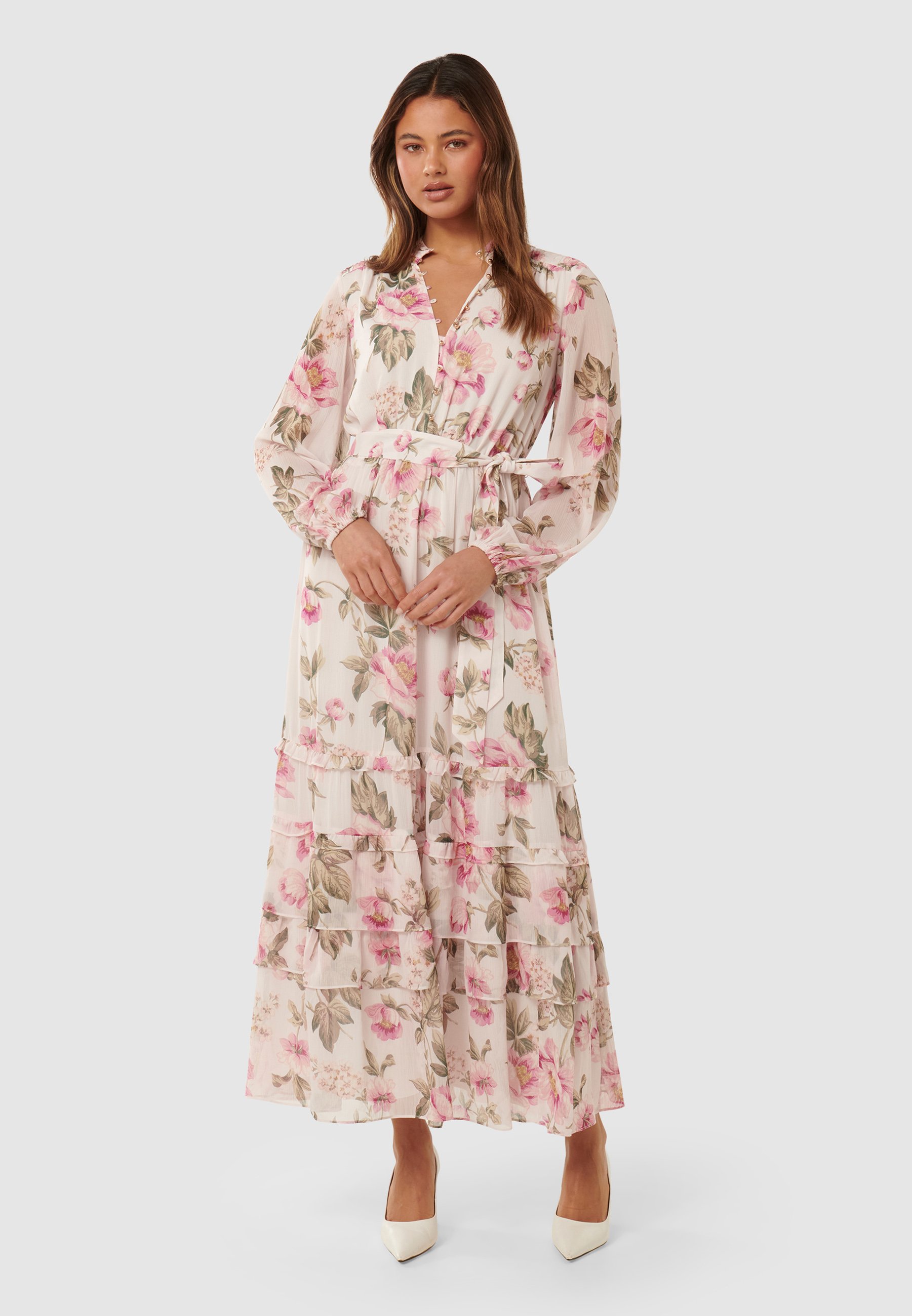 Forever New SONIA RUFFLE MIDI DRESS - Day dress - pink devon/light pink -  Zalando.co.uk
