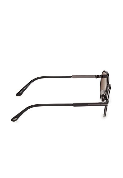 Lunettes rectangulaires noires avec branches métalliques fines et plaquettes de nez ajustables, vues de côté sur fond blanc.