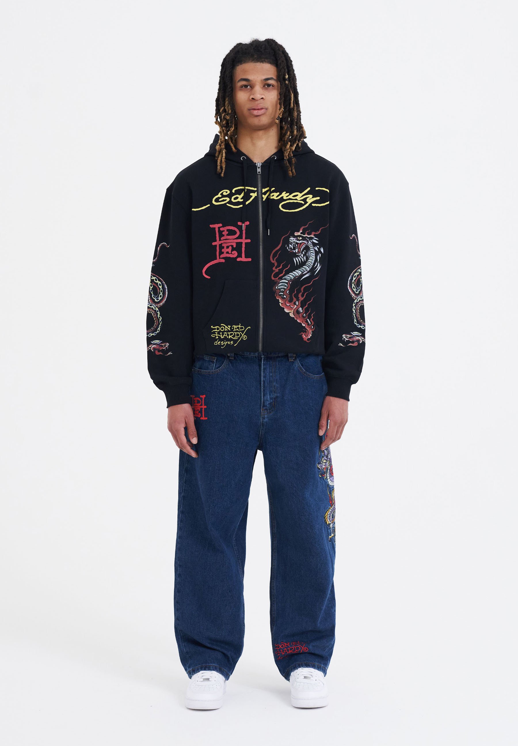 Ed Hardy DOUBLE HOODY - Zip-up sweatshirt - black - Zalando