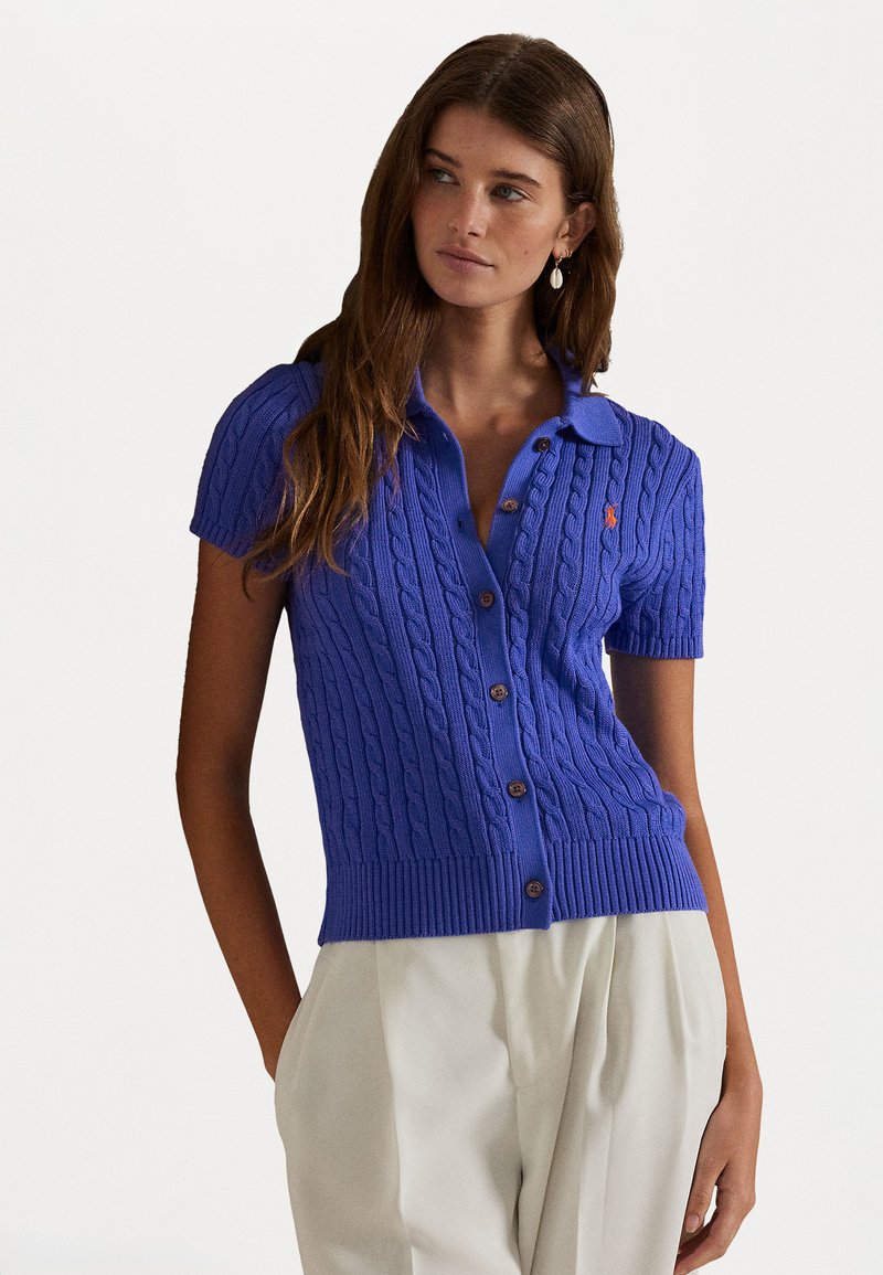 Polo Ralph Lauren CABLE COTTON SHORT SLEEVE POLO CARDIGAN - Vest - maidstone blue