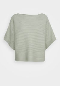 Ljusgrön, kortärmad, stickad tröja med lös passform och texturerat, ribbat mönster. Kort design med vid halsringning.