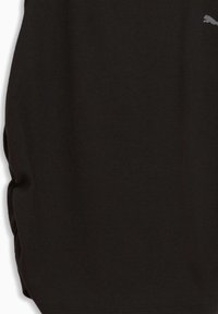 Tissu côtelé noir avec une surface texturée et un détail froncé sur le côté, avec un petit logo Puma en gris.