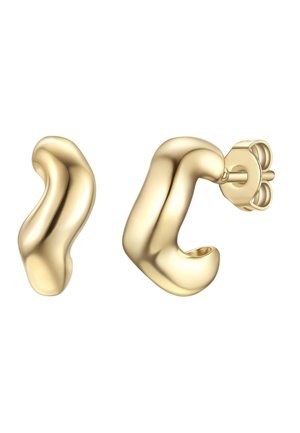Asymmetrische abstract gevormde gouden studs met gladde, gepolijste oppervlakken en vlinderachterklemmen.