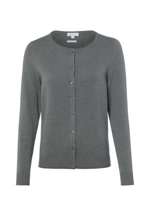 Grijze cardigan met lange mouwen, een ronde hals en knoopsluiting aan de voorkant, geribde boorden en zoom, effen gebreide structuur.