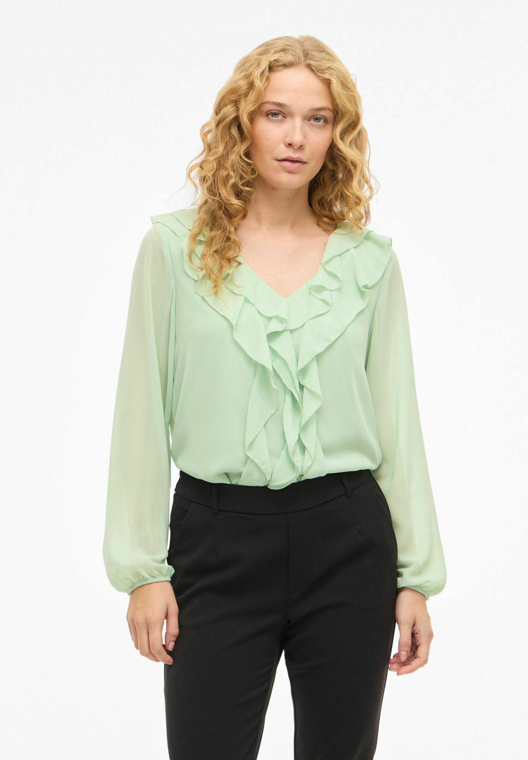 VILA Long Sleeved VIANE Frill - Blouse - smoke green/green