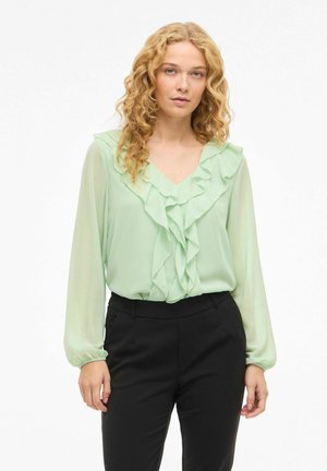VIANE V-NECK FRILL - NOOS - Blusa - smoke green