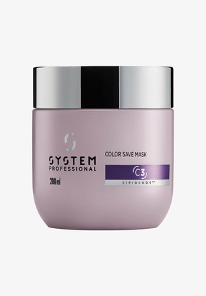 Lila Plastikdose mit der Aufschrift "System Professional Color Save Mask C3 Lipidcode", mit einem metallic-silbernen und schwarzen Deckel; Fassungsvermögen 200 ml.