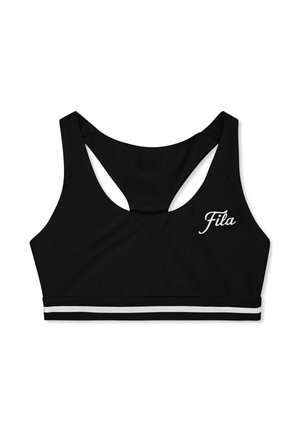 Sort Fila sportstop med racerback-design og hvide striber langs den nederste kant.