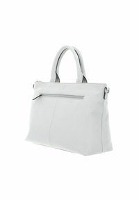 Borsa a tracolla bianca in pelle con design strutturato, manici corti doppi e tasca laterale con zip. Texture liscia con accenti minimalisti.