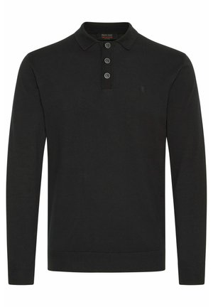 Černá polo košile s dlouhým rukávem vyrobená z bavlny, s tříknoflíkovou léga, ribbed manžetami a nenápadným logem na hrudi.