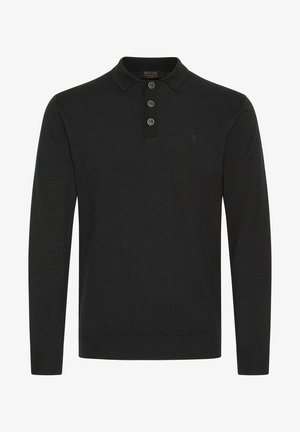 Schwarz langärmliges Polohemd aus Baumwolle, mit einer Knopfleiste mit drei Knöpfen, gerippten Bündchen und einem dezenten Logo auf der Brust.