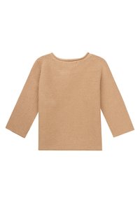 Strickpullover in Hellbeige, mit langen Ärmeln, rundem Halsausschnitt und strukturierter Oberfläche in leicht lockerer Passform.
