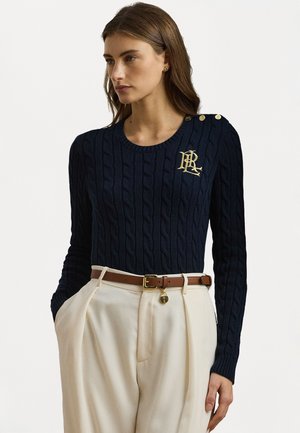 Lauren Ralph Lauren BUTTON TRIM CABLE KNIT COTTON JUMPER - Jumper - navy