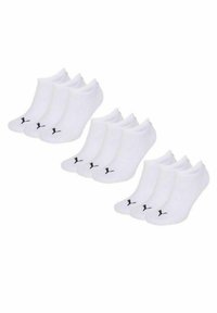 Weiße Knöchelsocken im Sechserpack, aus weichem Material mit glatter Textur, versehen mit einem kleinen schwarzen Logo im Zehenbereich.