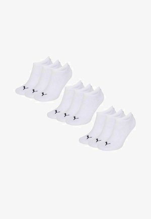 White ankle socks in a pack of six, made from soft material with a smooth texture, featuring a small black logo on the toe area.