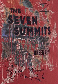 Bordeauxfarbendes Grafik-T-Shirt mit großem schwarzem Text "DIE SIEBEN GIPFEL" und einem bunten Bergdesign sowie abgenutzten Akzenten.