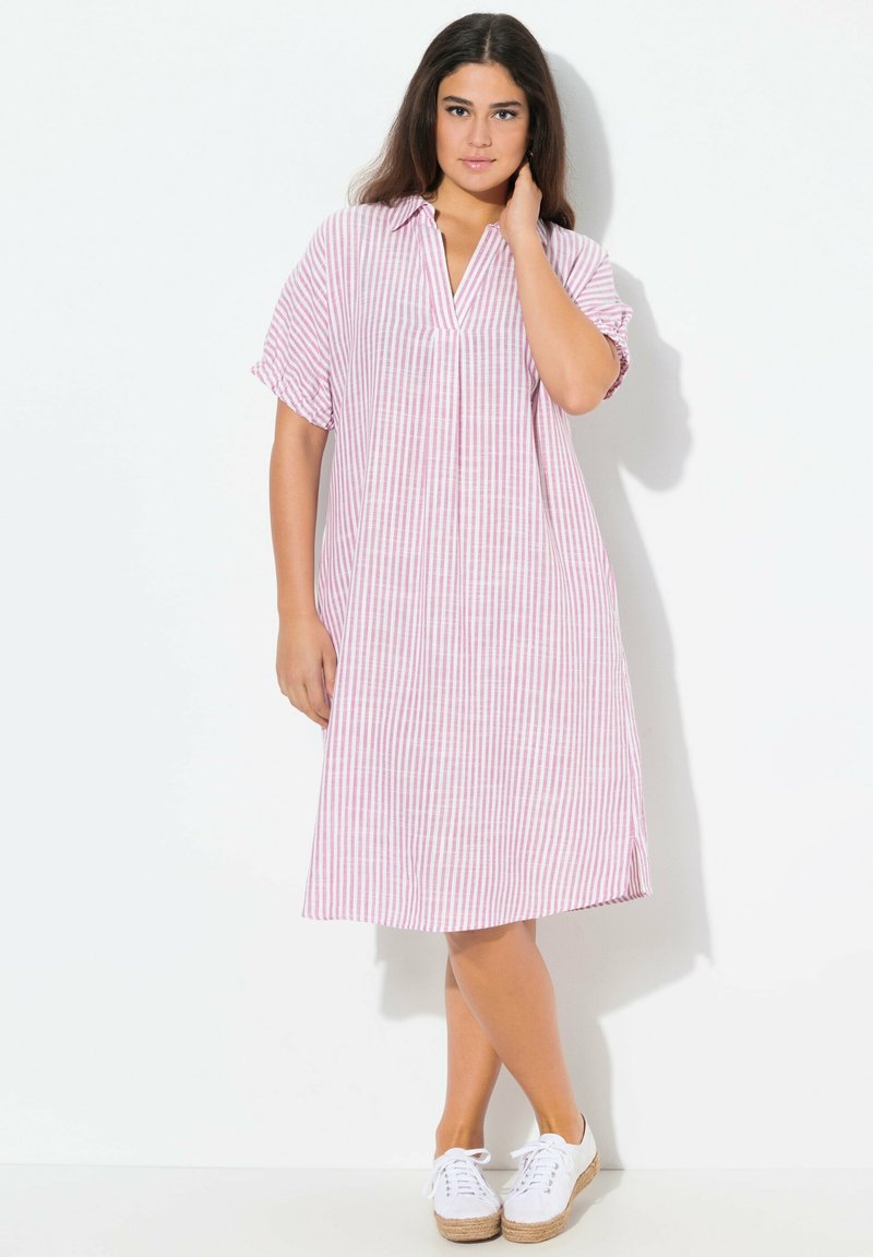 Ulla Popken COASTAL STRIPED SHORT SLEEVE COLLARED - Jurk - cool pink