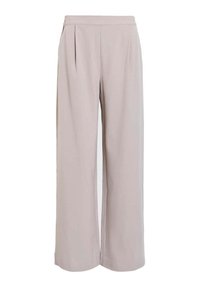Pantalon taille haute à jambes larges en beige clair avec plis à l'avant et ceinture plate, présenté sur fond blanc.