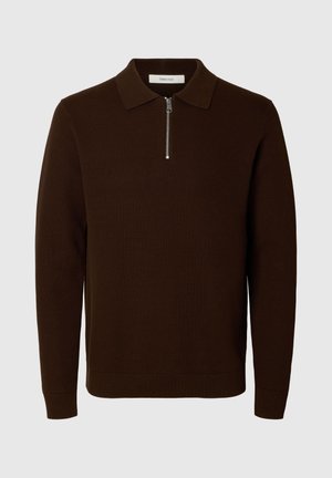 Selected, SLHDANE LS KNIT STRUC HALF ZIP POLO NOOS - Langærmet T-shirt - demitasse