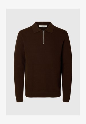 Selected, SLHDANE LS KNIT STRUC HALF ZIP POLO NOOS - Pikkade varrukatega topp - demitasse