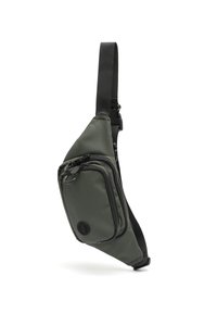 Borsa a tracolla verde khaki in nylon morbido. Presenta una tasca con zip, una tracolla regolabile e un dettaglio del logo discreto. Design compatto ed ergonomico.