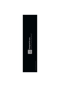 Black vertical banner with bold text "Designed for you." and a QR code below, with smaller text indicating scanning for extra warranty.