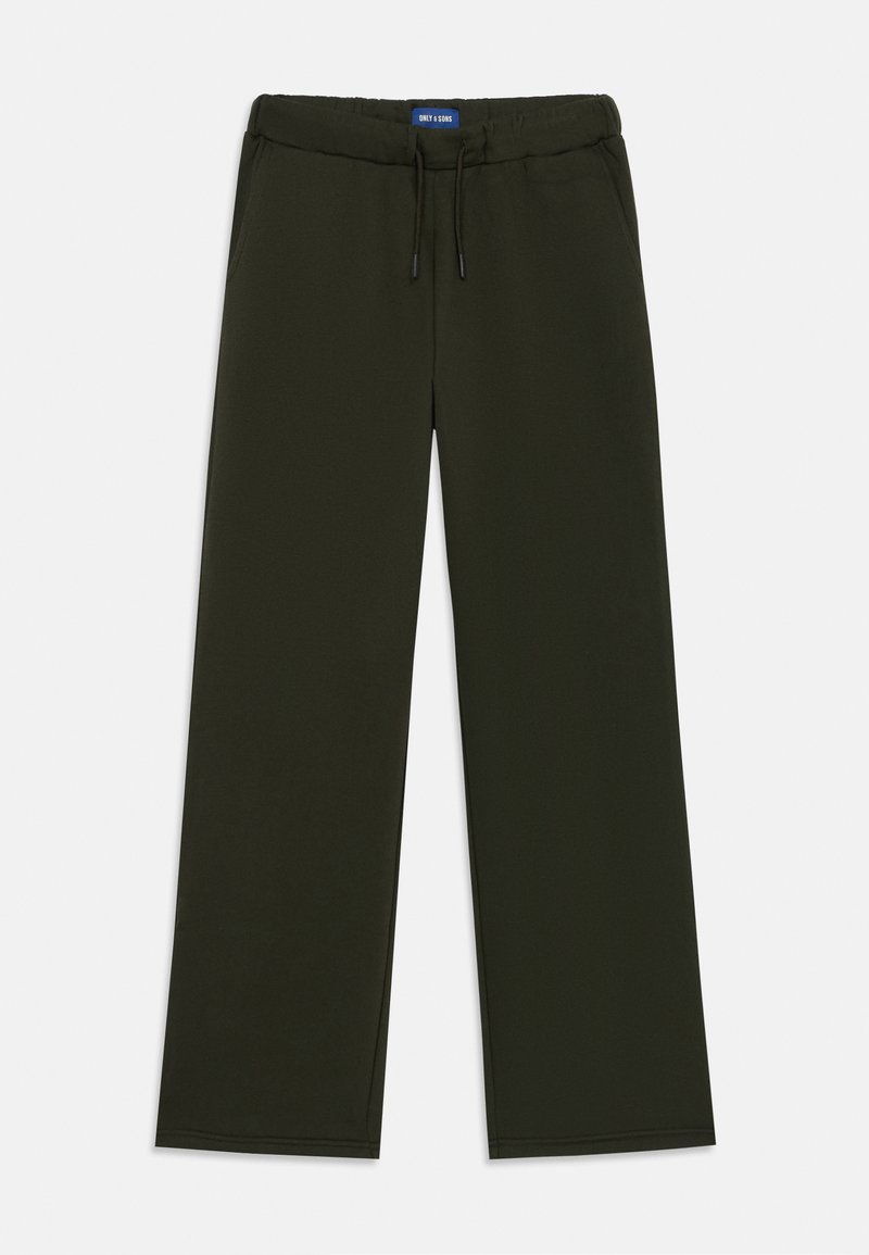 Dunkelgrüne Jogginghose aus weichem Stoff, mit elastischem Bund und Kordelzug sowie seitlichen Taschen, in lockerer Passform.