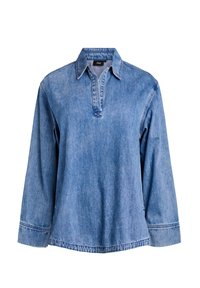 Lyseblå denimskjorte med krave, halvt knaplukning, lange ærmer og synlige syningsdetaljer. Klassisk afslappet pasform.