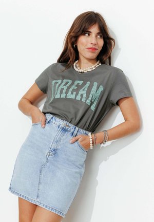 Promod, T-SHIRT BONJOUR BREAKFAST - T-shirt imprimé - gris foncé