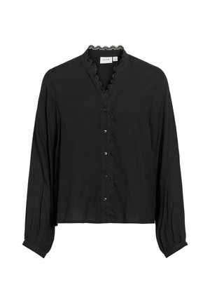 VILA, LONG SLEEVED SHIRT VIGRACE V-NECK - Button-down blouse - black beauty