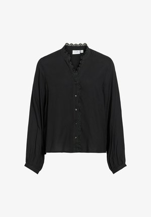 VILA, LONG SLEEVED SHIRT VIGRACE V-NECK - Blusa - black beauty