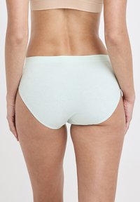 Ljust mintgrönt underkläder med blommönster, mjuk textur och en slät midjeband. Designat för komfort och täckning.