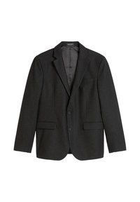 Zwarte wol blazer met een enkelsluiting ontwerp, twee voorkruiszakken, notch revers en een subtiele gespikkelde textuur. Gevoerde binnenkant.