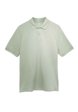 Lysegrøn polo i bomuld med klassisk krave, tre-knaps slids, korte ærmer og glat tekstur.