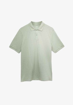 Lysegrøn polo i bomuld med klassisk krave, tre-knaps slids, korte ærmer og glat tekstur.