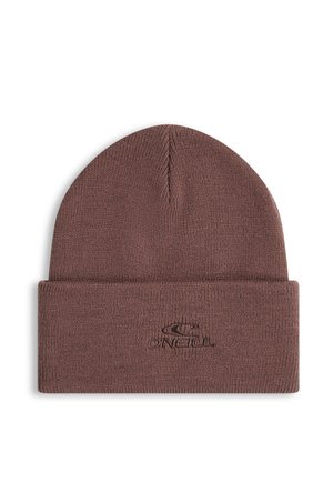 Braune gestrickte Mütze mit umgeschlagenem Bund und in der Mitte des Bundes besticktem O'Neill-Logo.