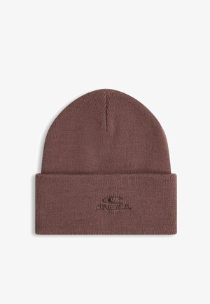 Braune gestrickte Mütze mit umgeschlagenem Bund und in der Mitte des Bundes besticktem O'Neill-Logo.