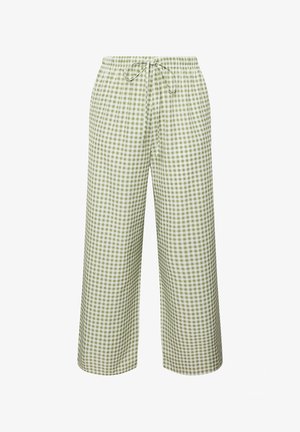 Wijd uitlopende broek met trekkoord, met groen-wit ruitpatroon, elastische tailleband en zijzakken.