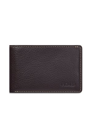 Dark brown textured leather wallet with white stitching and embossed Ricard logo on the bottom right corner.