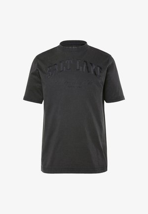 Schwarzes Baumwoll-T-Shirt mit rundem Ausschnitt, kurzen Ärmeln und strukturiertem "SALT LAKE"-Schriftzug auf der Vorderseite, mit lässiger Passform.