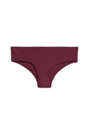 Bordeaux bikini onderstuk met een gladde textuur, met een klassieke briefstijl en schone randen, biedt volledige bedekking met een comfortabele pasvorm.