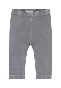 Grijze peutermaat leggings met elastische tailleband, plat weergegeven op een witte achtergrond.
