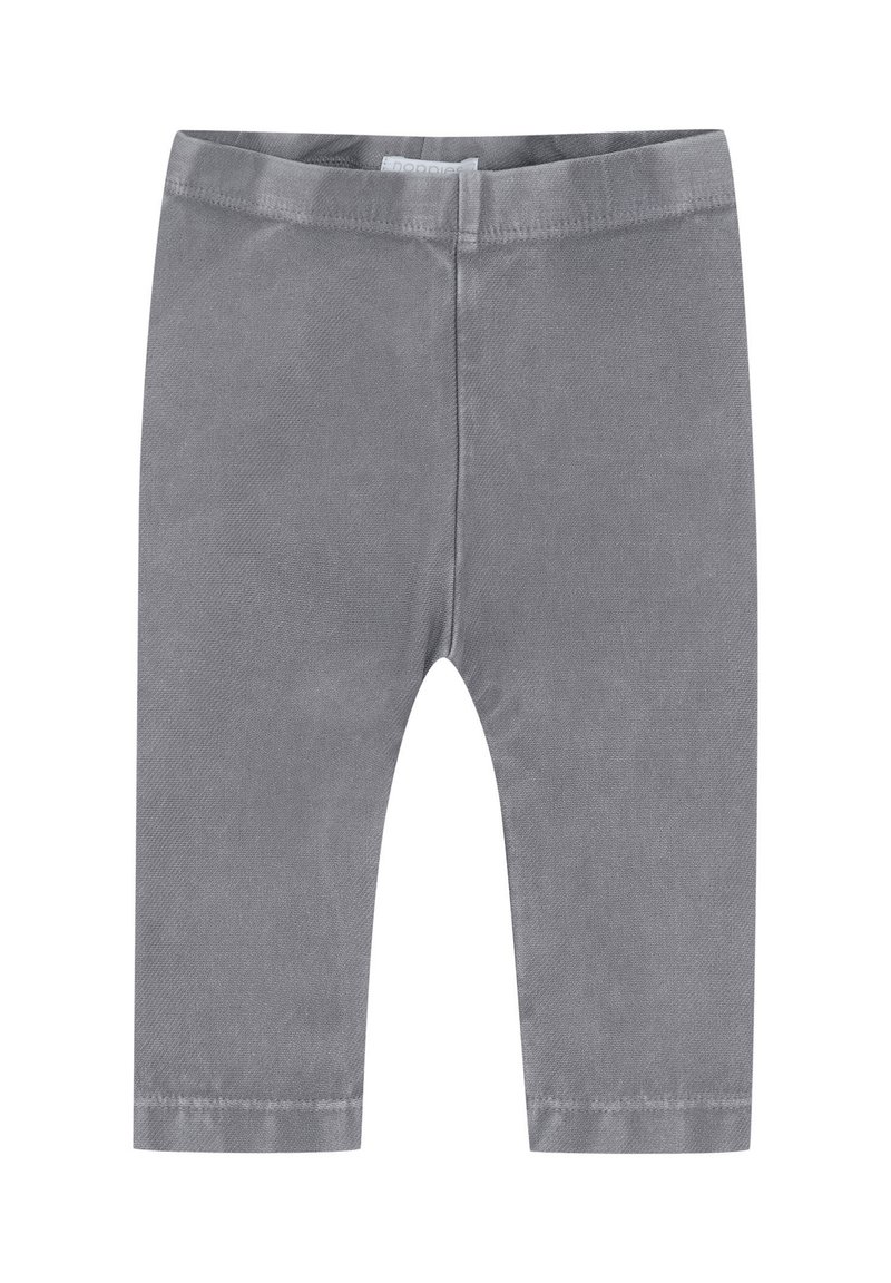 Leggings gris pour tout-petits avec taille élastique, présentés à plat sur un fond blanc.
