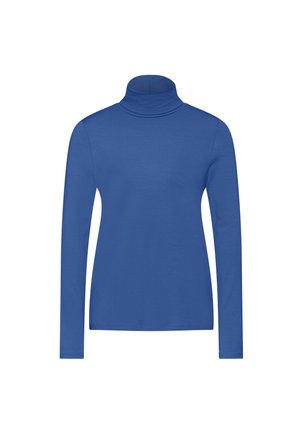Langsleeve coltrui in levendig blauw, gemaakt van zacht materiaal. Met een getailleerde silhoutte en een gladde textuur met een hoge kraag.