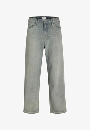 Light gray, loose-fitting jeans made of denim. Features a classic five-pocket design, belt loops, and a straight leg silhouette.